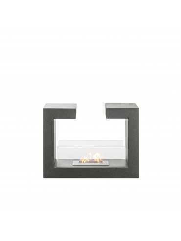 Portable gray floor bio-fireplace, modern and versatile design with an autonomy of up to 3 hours. Furnishing accessory.
