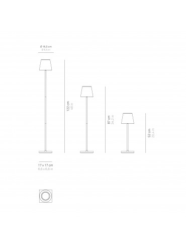 Poldina Pro L White led floor lamp rechargeable and dimmable with battery up to 9 hours. IP54 outdoor.