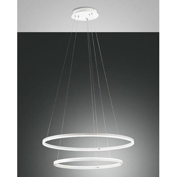 Giotto led chandelier 65watt white 3508-48-102 Fabas. Suspension lamp in white metal and methacrylate diffuser.
