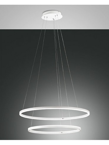 Giotto led chandelier 65watt white 3508-48-102 Fabas. Suspension lamp in white metal and methacrylate diffuser.