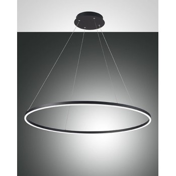 Giotto led chandelier 60watt black 3508-46-101 Fabas. Suspension lamp in black metal and methacrylate diffuser.