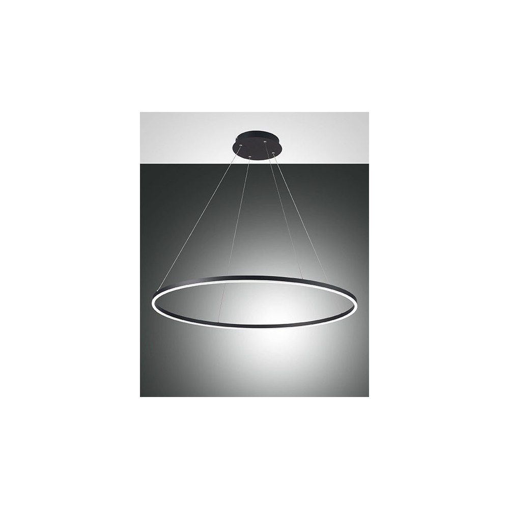 Giotto led chandelier 60watt black 3508-46-101 Fabas. Suspension lamp in black metal and methacrylate diffuser.