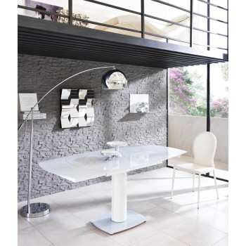 Kyoto modern extendable table up to 180cm white color tempered glass top with two extensions. Stones OM / 148 / B