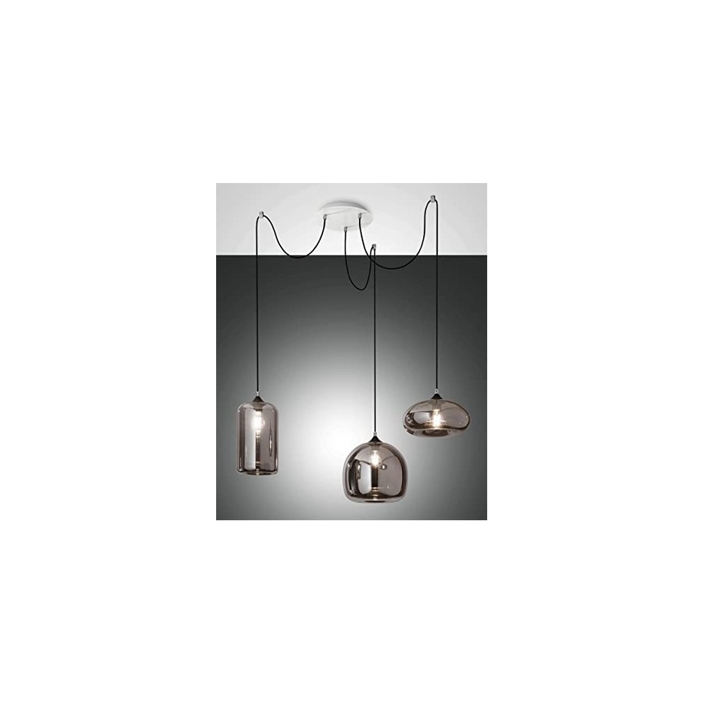Led suspension lamp in metal and blown glass Fiona 3496-47-126 smoked color E27 3X27W.
Fabas Luce 3496-47-126.