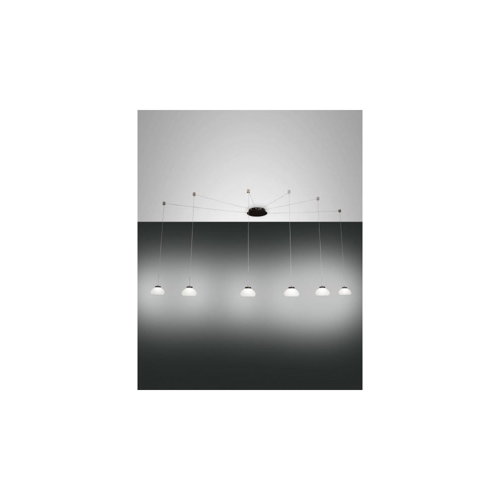 Lampadario a sospensione a Led in metallo e vetro soffiato Arabella 3547-46-102, colore bianco ,48W.Fabas Luce