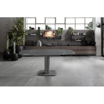 Modern Kyoto extendable table up to 180cm gray color tempered glass top with two extensions. Stones OM / 148 / G
