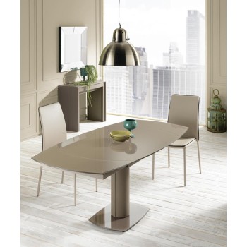 Modern Kyoto extendable table up to 180cm dove gray tempered glass top with two extensions. Stones OM / 148 / T
