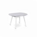 Kyoto modern extendable table up to 180cm white color tempered glass top with two extensions. Stones OM / 204 / B