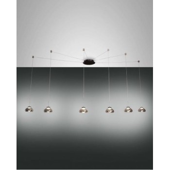 Led suspension lamp in metal and blown glass Arabella 3547-46-126, smoked color, 48W.Fabas Luce