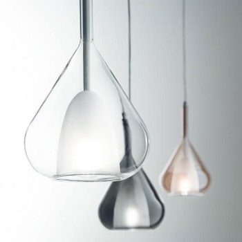Led pendant lamp in metal and borosilicate glass 3481-47-297, amber, smoked and transparent color, 3 * E27.Fabas Luce