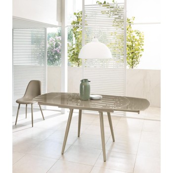Modern Kyoto extendable table up to 180cm dove gray tempered glass top with two extensions. Stones OM / 204 / T