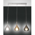 Led pendant lamp in metal and borosilicate glass 3481-48-297, amber, smoked and transparent color, 3 * E27.Fabas Luce