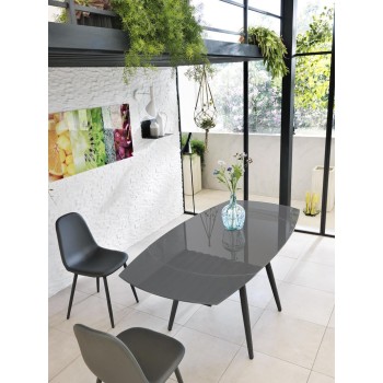 Modern Kyoto extendable table up to 180cm gray color tempered glass top with two extensions. Stones OM / 204 / G