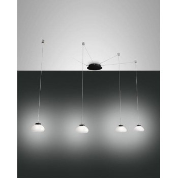 Led suspension lamp in metal and blown glass Arabella 3547-49-102, white color, 32W.Fabas Luce