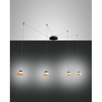Led suspension lamp in metal and blown glass Arabella 3547-49-125, amber color, 32W.Fabas Luce