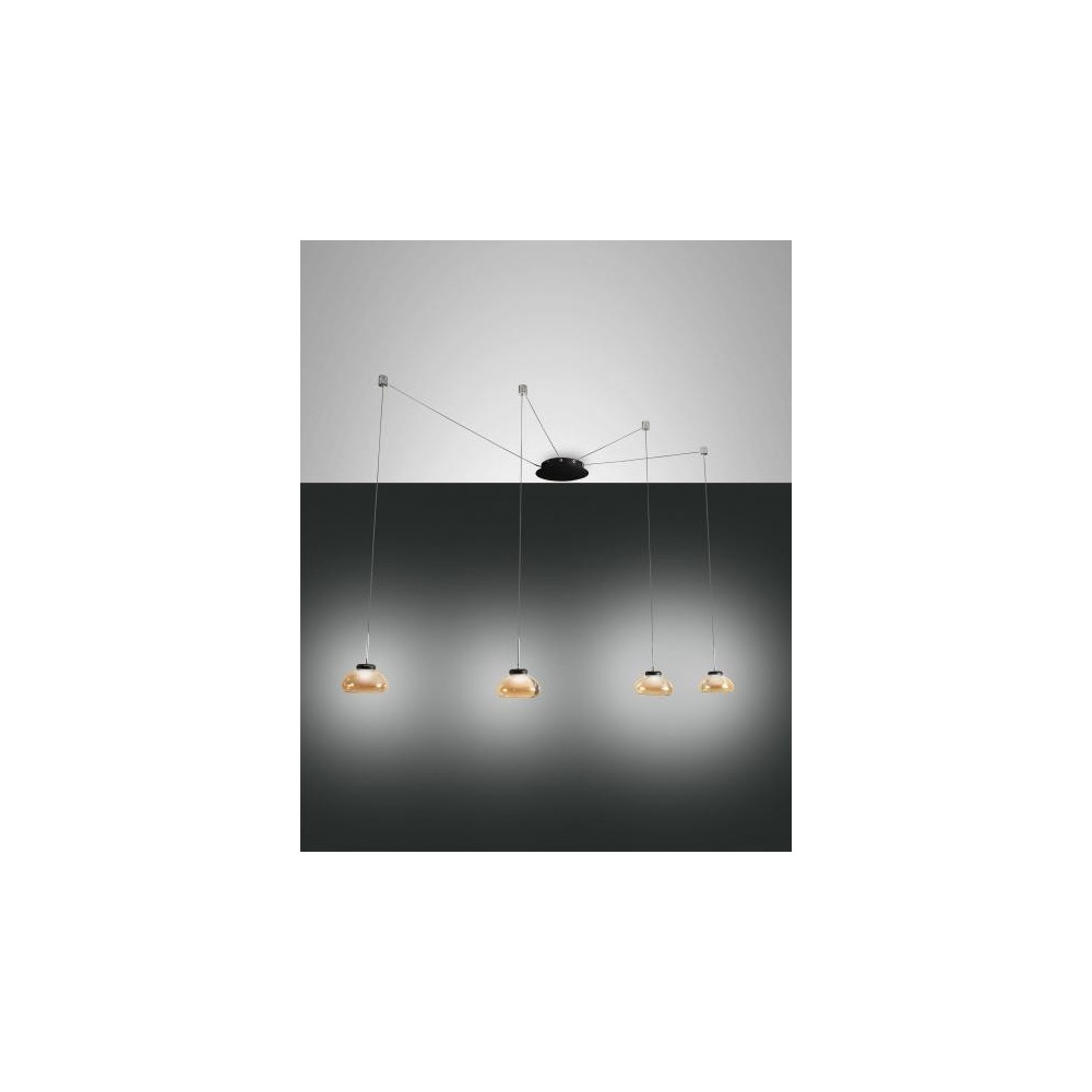 Led suspension lamp in metal and blown glass Arabella 3547-49-125, amber color, 32W.Fabas Luce