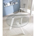 Fixed Rondò table in round transparent tempered glass. OM / 221 / BI. Legs in white metal. Table for living rooms or offices.