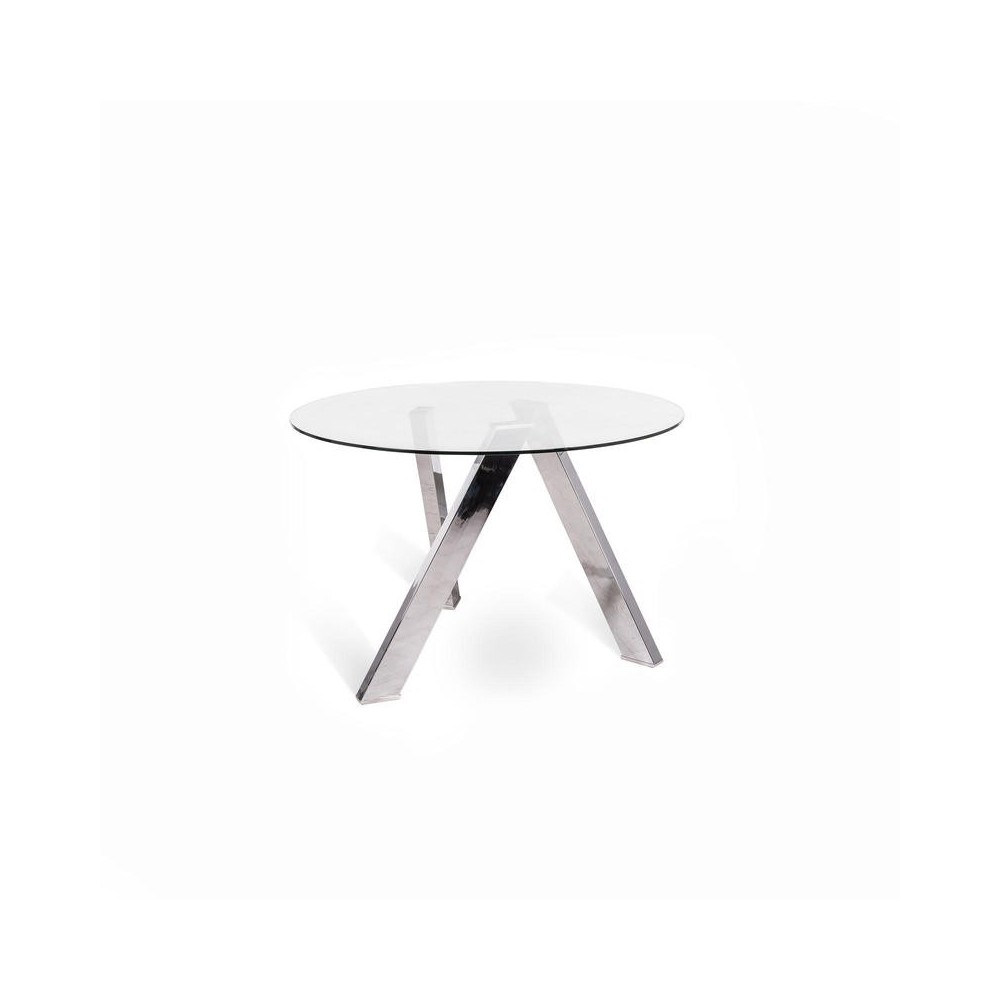 Table Rondò in Tempered Glass and Gray Chrome Legs