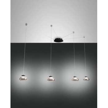 Led suspension lamp in metal and blown glass Arabella 3547-49-126, smoked color, 32W.Fabas Luce