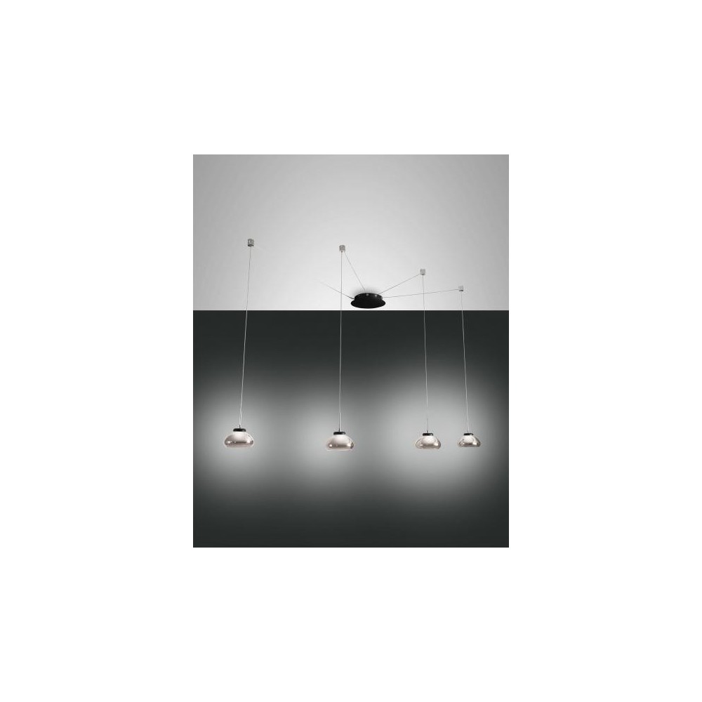 Led suspension lamp in metal and blown glass Arabella 3547-49-126, smoked color, 32W.Fabas Luce