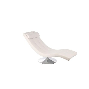 Chaise Longue in White Leatherette with Swivel Base in chromed metal. Sleeper Stones OM / 102 / B