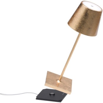Led table lamp Poldina Pro Mini Gold Leaf rechargeable and dimmable with battery up to 9 hours. IP54 outdoor.