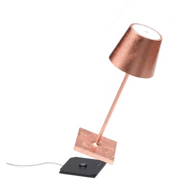 Led table lamp Poldina Pro Mini Leaf Copper rechargeable and dimmable with battery up to 9 hours. IP54 outdoor.