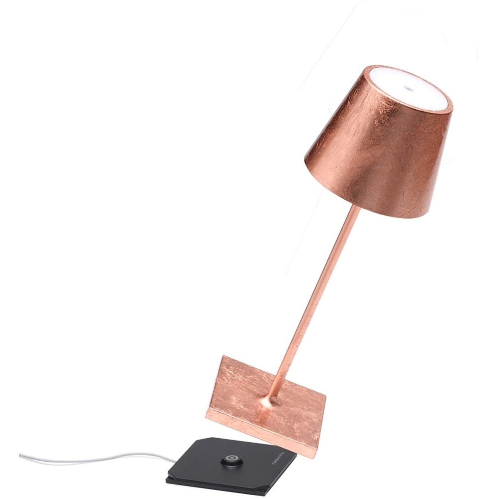 Led table lamp Poldina Pro Mini Leaf Copper rechargeable and dimmable with battery up to 9 hours. IP54 outdoor.