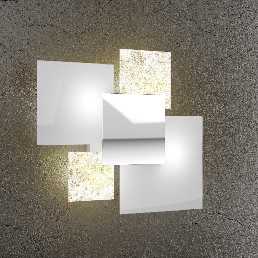 Elegant and modern ceiling or wall light. In metal and glass. Top Light. 1088/45-FO. 4 G9 bulbs. Dimensions.
