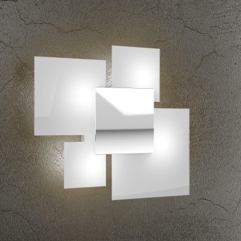 Elegant and modern ceiling or wall light. In metal and glass. Top Light. 1088/45-BI. 4 G9 bulbs. Dimensions.