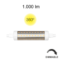 Led bulb R7s 118mm 1W diameter ø23mm, 1280 lumen. Replaces halogen bulbs. Dimmable.
