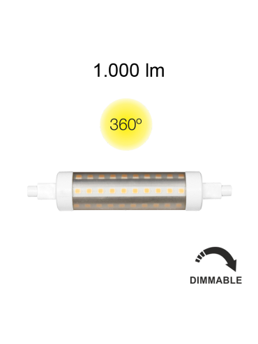 Led bulb R7s 118mm 1W diameter ø23mm, 1280 lumen. Replaces halogen bulbs. Dimmable.