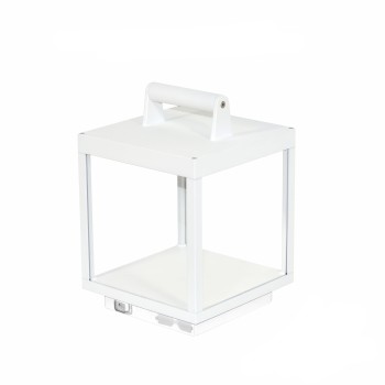 5w led lantern, battery operated. IP54, for outdoor use. White lantern. Ideal on outdoor tables or in furnishing rooms.