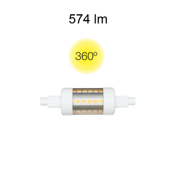 Led bulb R7s 78mm 5W diameter ø23mm, ideal to replace halogen bulbs. 574 lumens