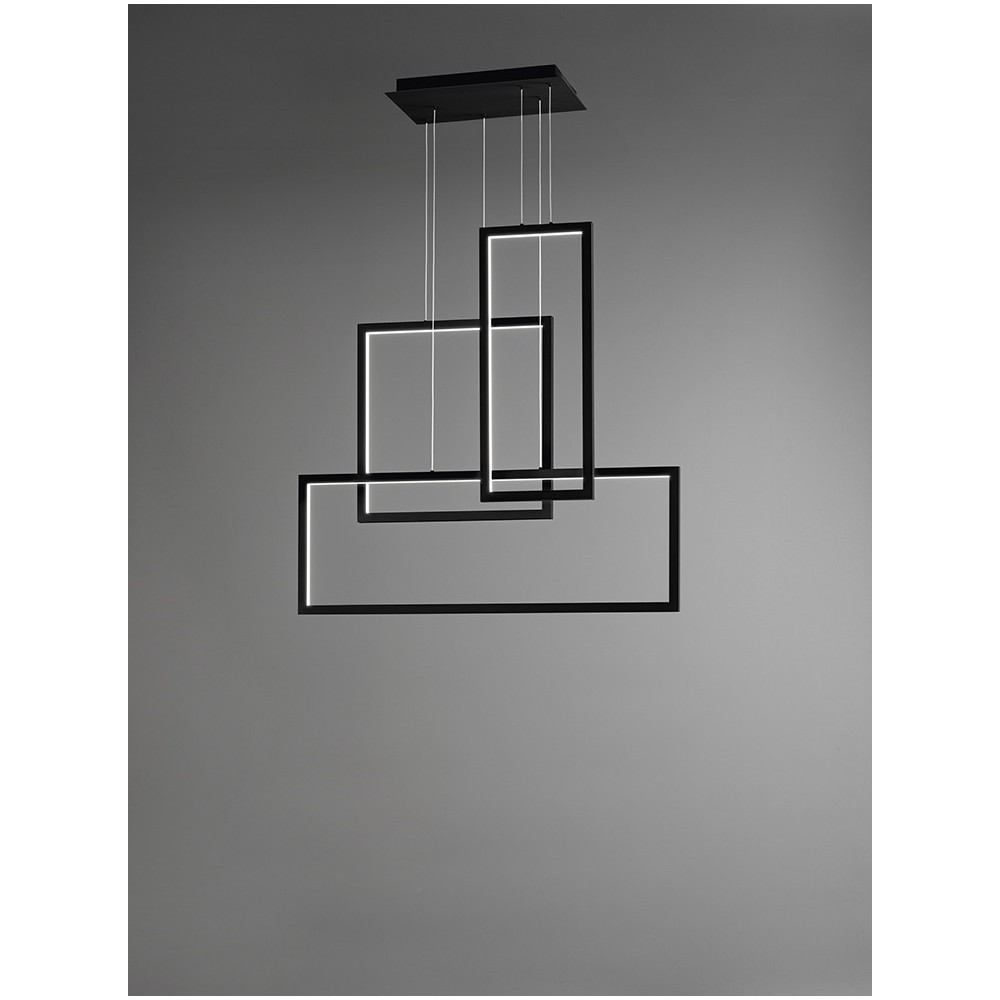 Led pendant chandelier Cross black and black 6592 Perenz. structure composed of 3 metal and aluminum squares, 90W.
