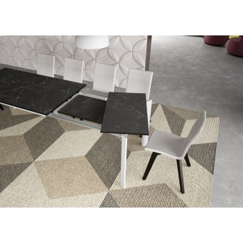 Akiva extendable table from 160 to 260 cm modern in white calacatta marble - black bilbao marble Produced by Itamoby