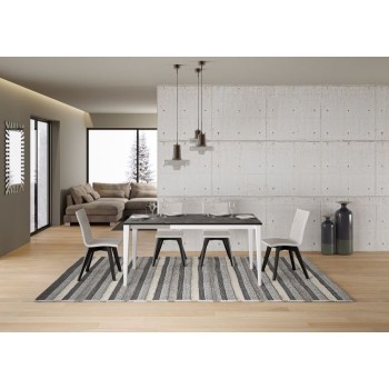 Kaneva extendable table from 120 to 170 cm modern in white calacatta marble - black bilbao marble. Manufactured by Itamoby.