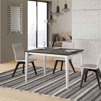 Kaneva extendable table from 120 to 170 cm modern in white calacatta marble - black bilbao marble. Manufactured by Itamoby.
