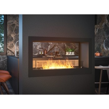 Bioethanol recessed wall design fireplace Double-sided matt black with protective glass 2 Side 900