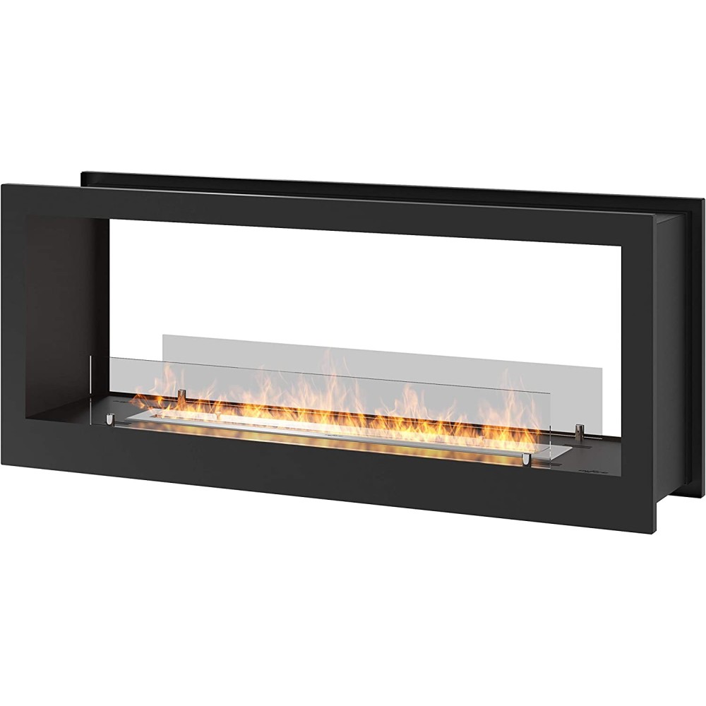 Bioethanol built-in design fireplace Double-sided matt black with protective glass 2 Side 1200