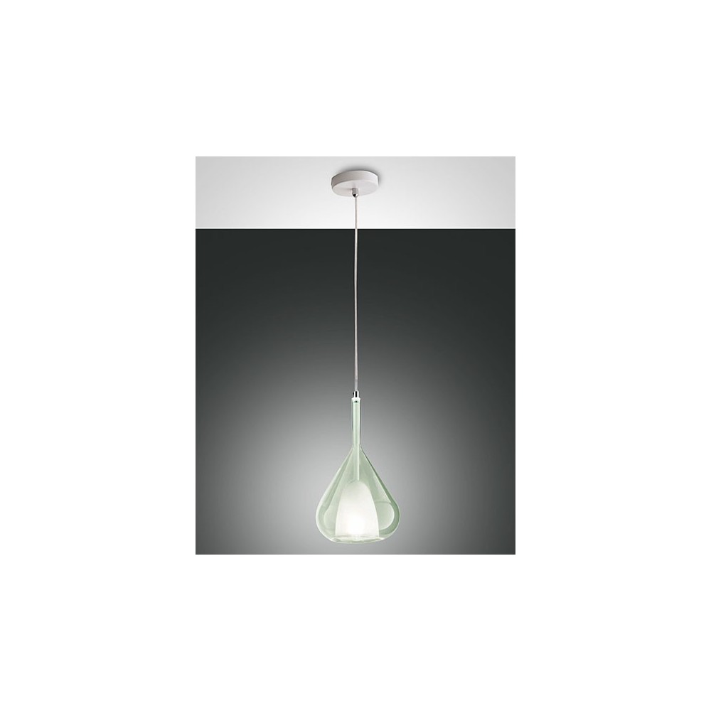 Lila suspension lamp with Led in metal and transparent green borosilicate glass 3481-40-140 Fabas Luce