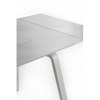 Tavolo Allungabile Dylan da 140cm a 200cm moderno Top in marmo effetto pietra Bianco.OM/404/MB.