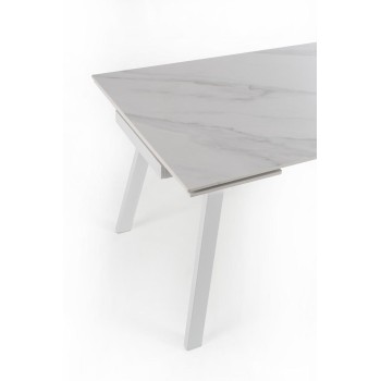 Tavolo Allungabile Dylan da 140cm a 200cm moderno Top in marmo effetto pietra Bianco.OM/404/MB.