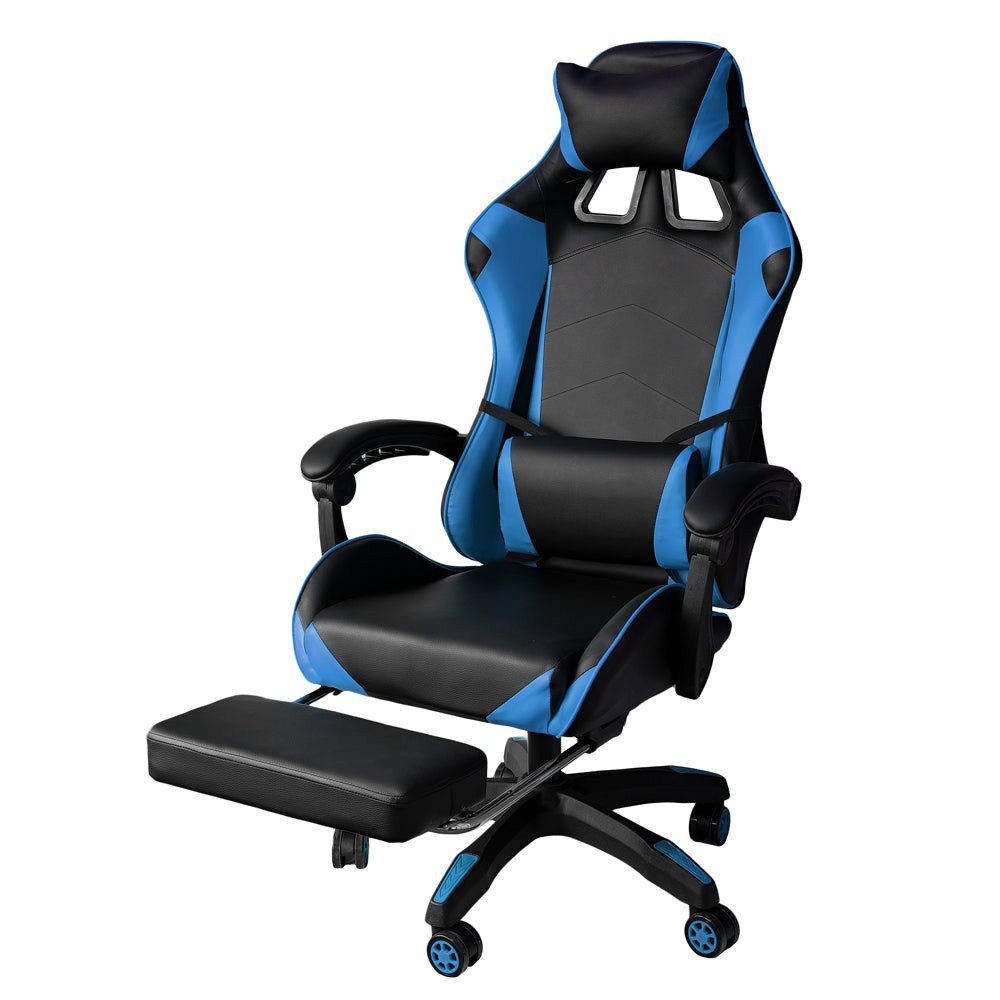 Armchair Gaming Swivel Reclining Office Chair with Footrest Blue