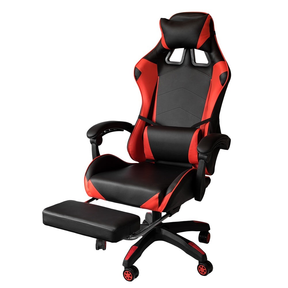 Poltrona da gaming girevole in similpelle nera e rossa con schienale  reclinabile e poggiapiedi - Spacex