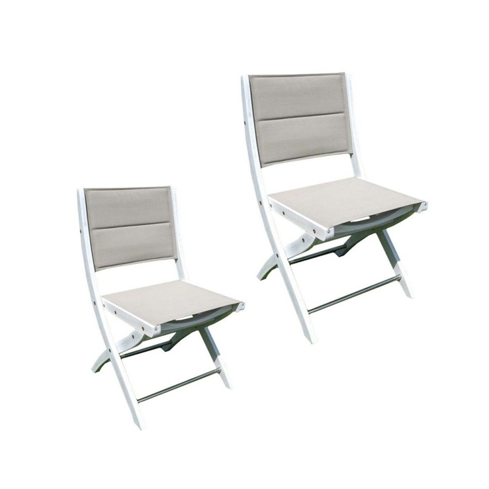 2pcs Chair in acacia wood seat in white and gray folding fabric for outdoor garden