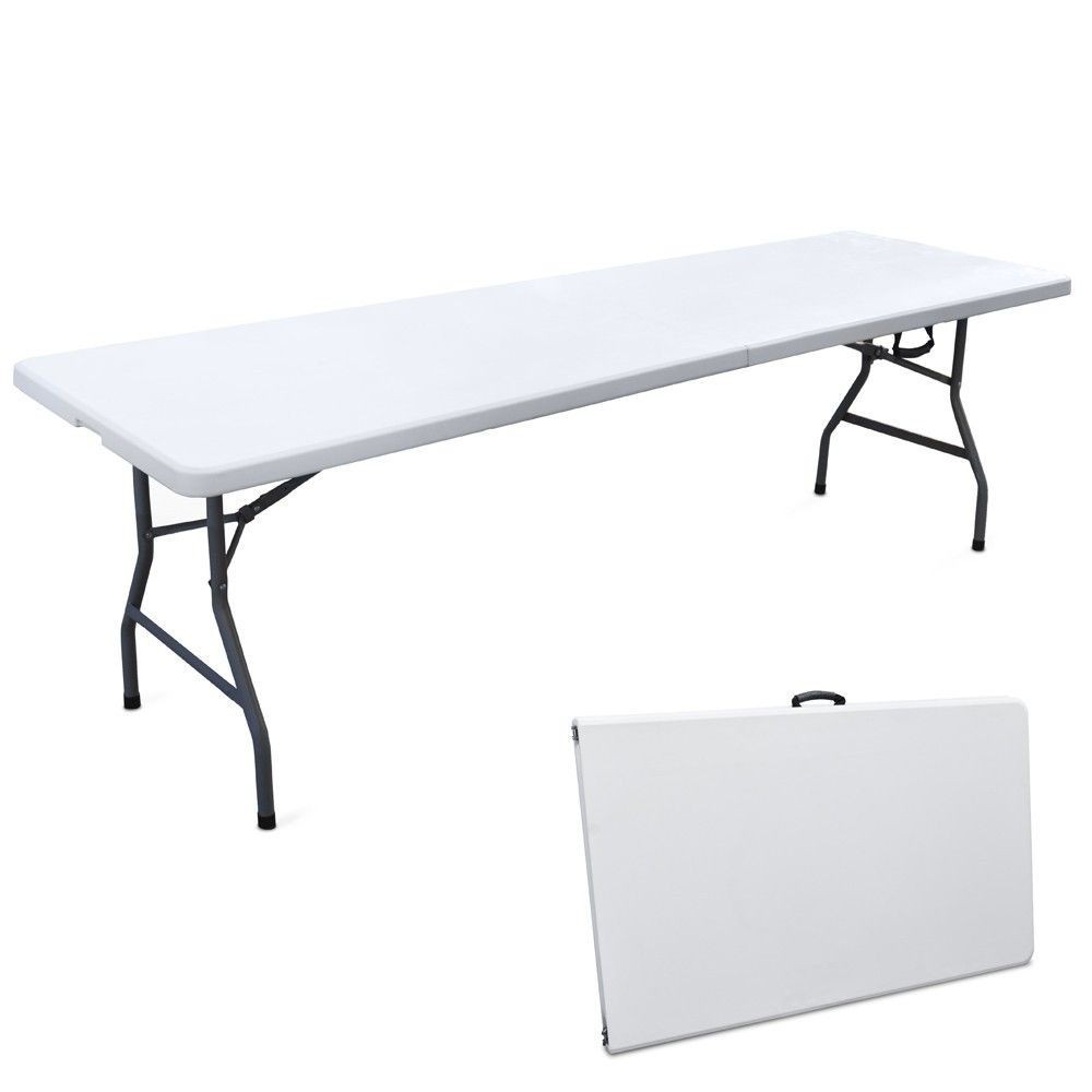 Tavolo pieghevole richiudibile a valigia in resina Bianco struttura in ferro 240X70X74 DG45064