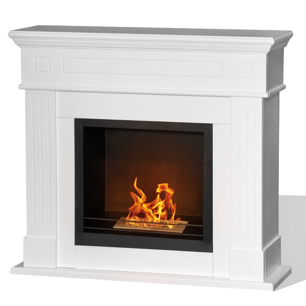 Cambridge bioethanol fireplace in white wood 110x37x102h