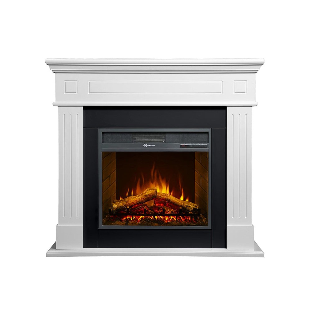 Electric fireplace CAMBRIDGE floor fireplace in White wood L110 x D25 x H95