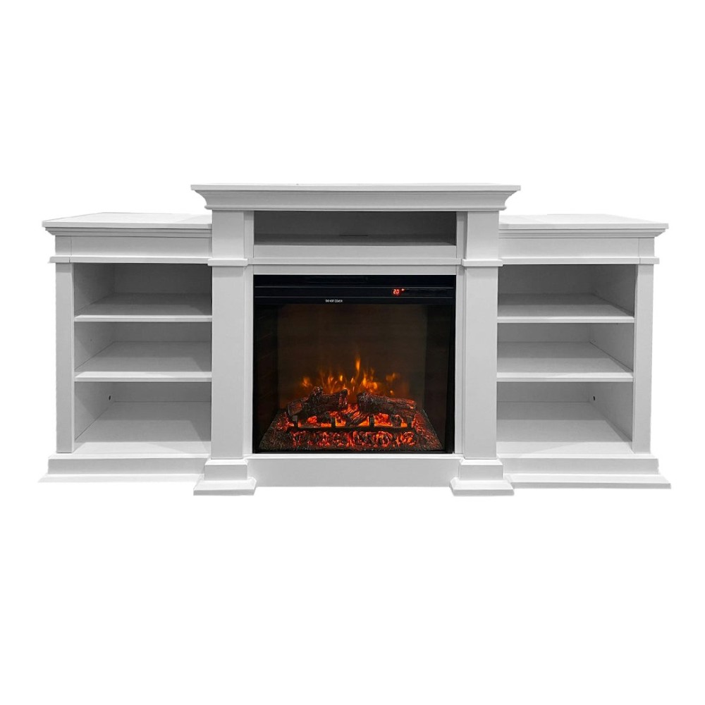 Electric fireplace BIDEN floor fireplace in White wood L179 x D48 x H85